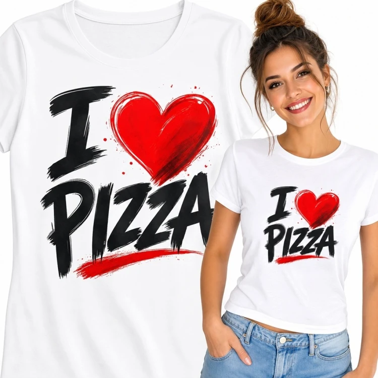Koszulka damska dla miłośniczki pizzy „I ♥ Pizza” - zabawny nadruk