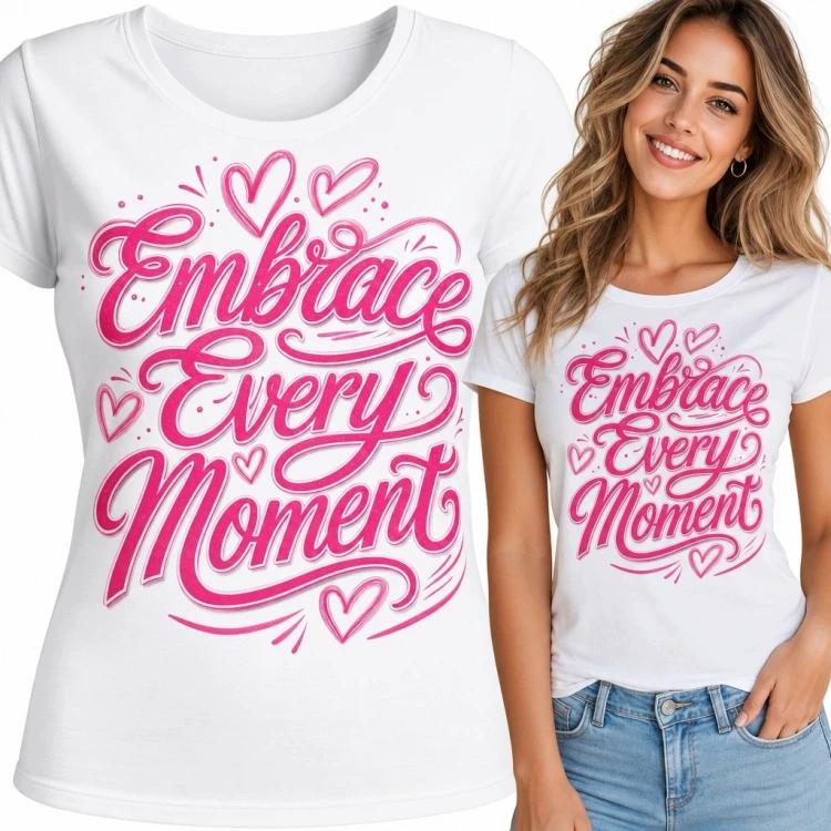 Koszulka damska z sercami i napisem „Embrace Every Moment”