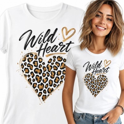 Koszulka damska z sercem w panterkę „Wild Heart” - wyrazisty wzór