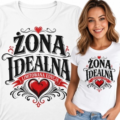 Koszulka damska „Żona idealna - limitowana edycja” z czerwonym sercem