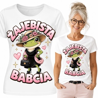 Koszulka damska „Żajebista babcia” z żabą - zabawny wzór dla babci