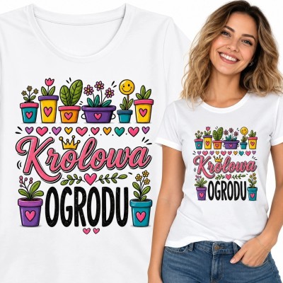 Koszulka damska dla ogrodniczki „Królowa ogrodu” - kolorowe rośliny