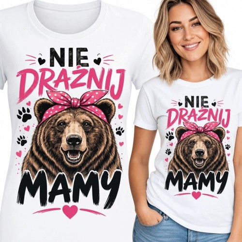 Koszulka damska z niedźwiedzicą „Nie drażnij mamy” - humorystyczny nadruk