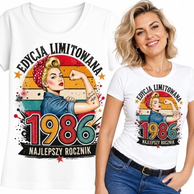 Koszulka damska retro pin-up na 40 urodziny - „1986” „Edycja limitowana”
