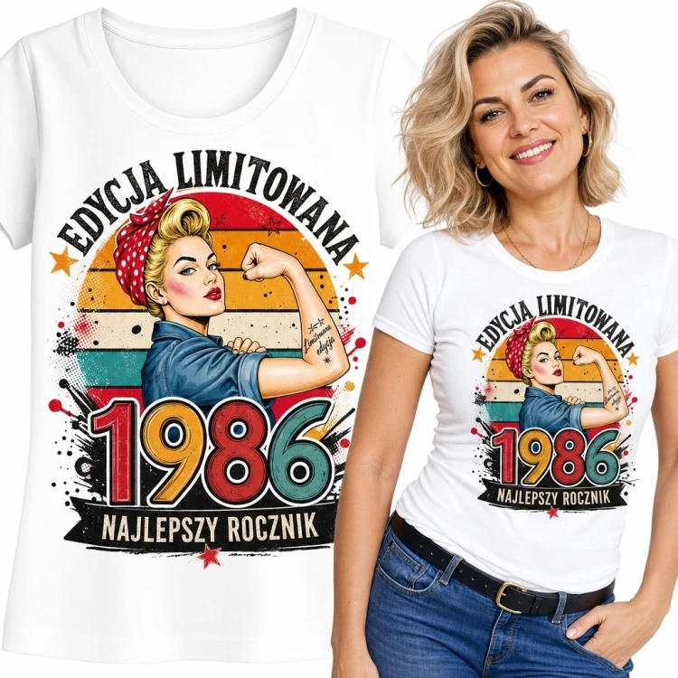 Koszulka damska retro pin-up na 40 urodziny - „1986” „Edycja limitowana”