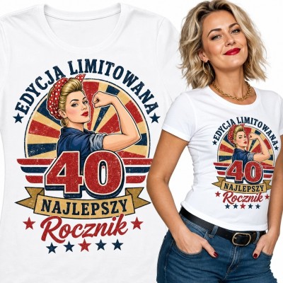 Koszulka damska na 40 urodziny - retro pin-up „Najlepszy rocznik”