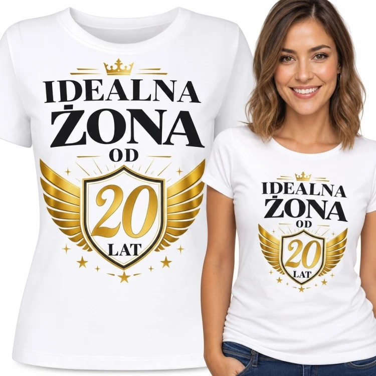 Koszulka damska z heraldycznym emblematem „Idealna żona od 20 lat” - na 20 rocznicę ślubu