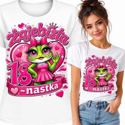 Koszulka damska z żabką „Żajebista 18-nastka” - na 18 urodziny