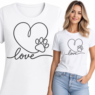 Koszulka damska z sercem, łapą i napisem „Love” - dla miłośniczki zwierząt