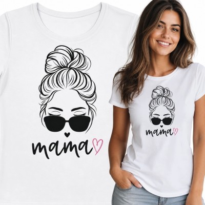 Koszulka damska dla mamy - portret kobiety w koku i napis „mama”