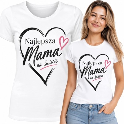 Koszulka damska dla mamy „Najlepsza Mama na świecie” - wzór z sercem