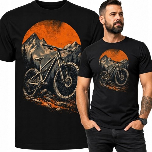 Koszulka męska z rowerem górskim MTB na tle szczytów - retro