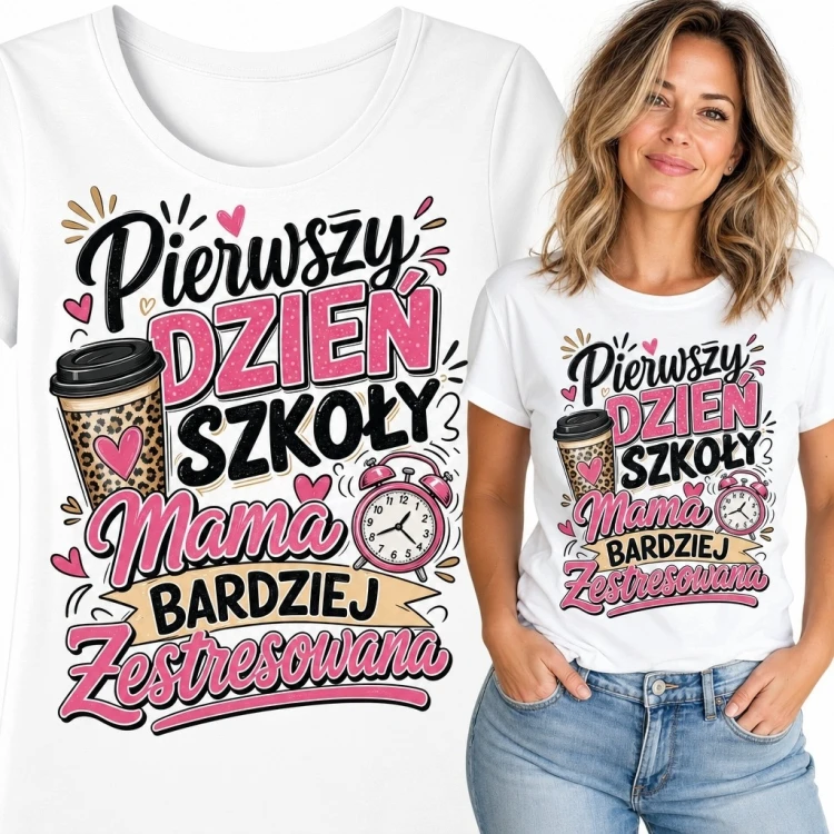Koszulka damska na pierwszy dzień szkoły - „Pierwszy dzień szkoły? Mama bardziej zestresowana”
