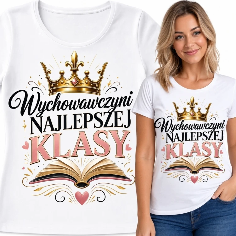 Koszulka damska dla wychowawczyni „Wychowawczyni najlepszej klasy” - z koroną i książką