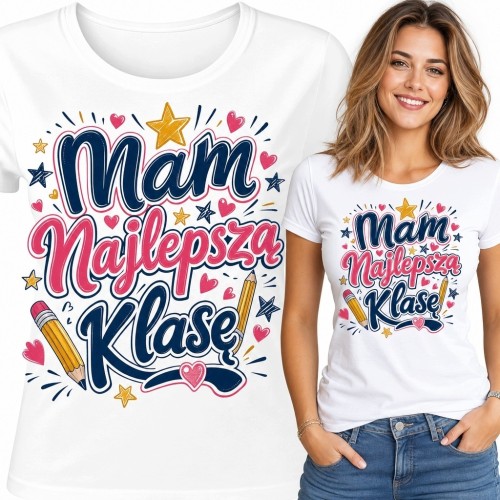 Koszulka damska dla nauczycielki „Mam najlepszą klasę” - kolorowy motyw szkolny