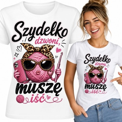 Koszulka damska dla miłośniczki szydełkowania „Szydełko dzwoni, muszę iść”