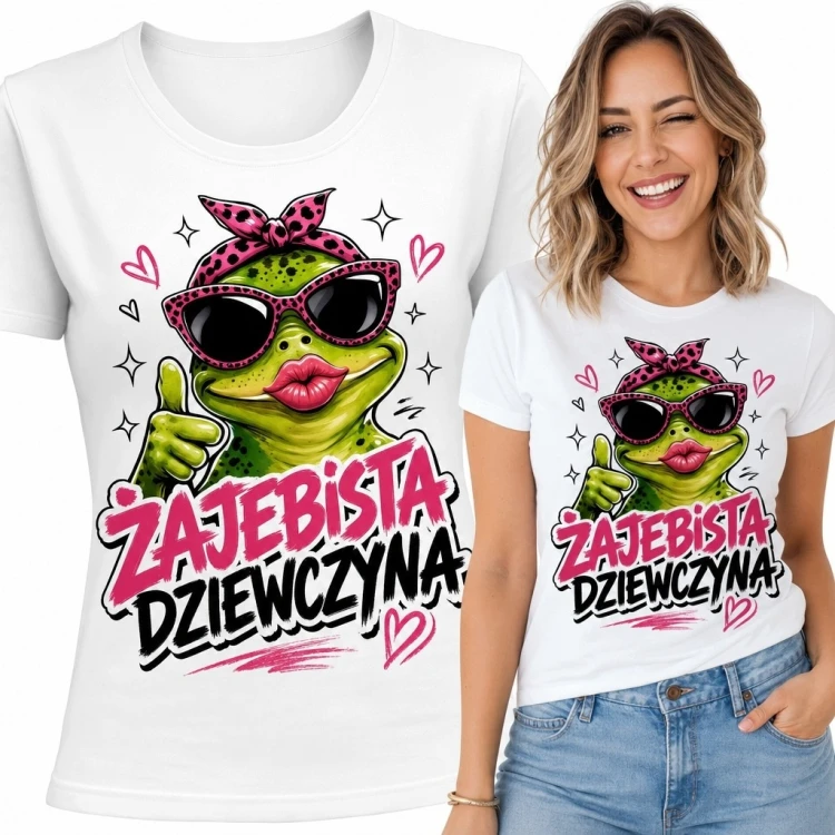 Koszulka damska z żabą i napisem „Żajebista dziewczyna” - zabawny wzór