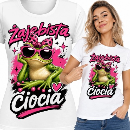 Koszulka damska „Zajebista Ciocia” z żabą w różowych okularach