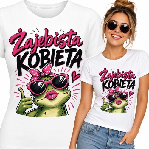 Koszulka damska z żabą i napisem „Żajebista kobieta” - śmieszny nadruk
