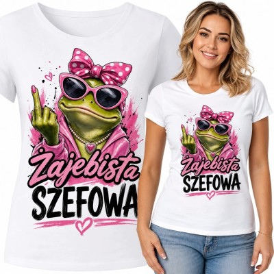 Koszulka damska z żabą i napisem „Żajebista szefowa” - bezczelny humor
