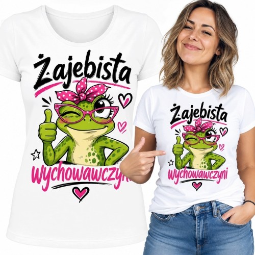 Koszulka damska dla wychowawczyni z żabą i napisem „Zajebista Wychowawczyni”