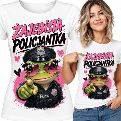 Koszulka damska dla policjantki „Zajebista policjantka” - komiksowa żaba