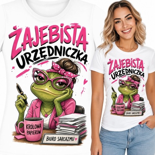 Koszulka damska dla urzędniczki z żabą „Zajebista urzędniczka”
