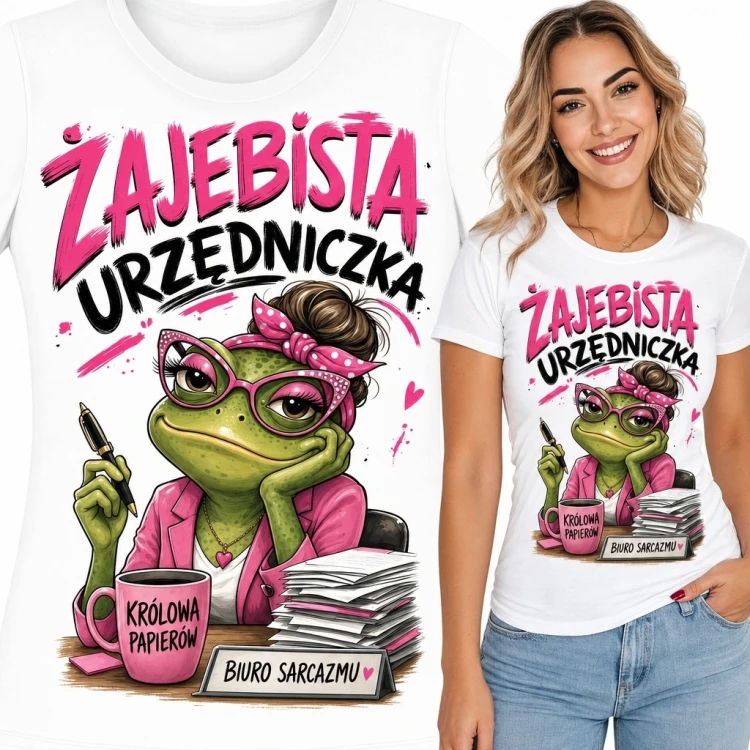 Koszulka damska dla urzędniczki z żabą „Zajebista urzędniczka”