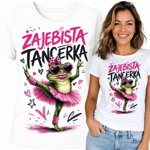 Koszulka damska z żabą baletnicą „Zajebista tancerka”