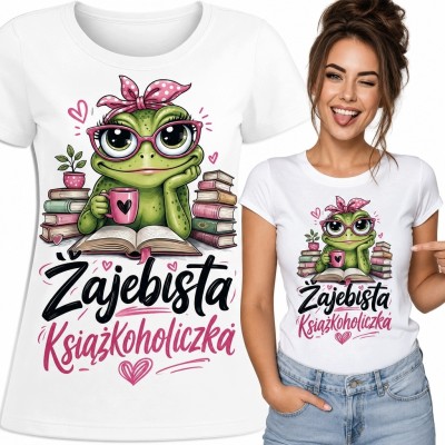 Koszulka damska z żabką czytelniczką „Żajebista Książkoholiczka”