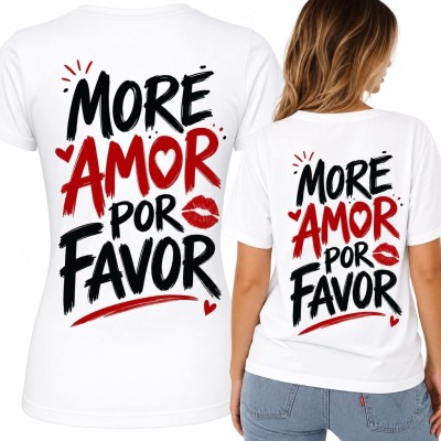 Koszulka damska „More amor por favor” - romantyczny nadruk z ustami