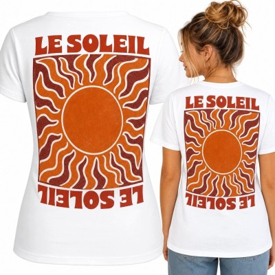Koszulka damska ze słońcem retro „Le Soleil” - nadruk na plecach