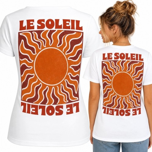 Koszulka damska ze słońcem retro „Le Soleil” - nadruk na plecach
