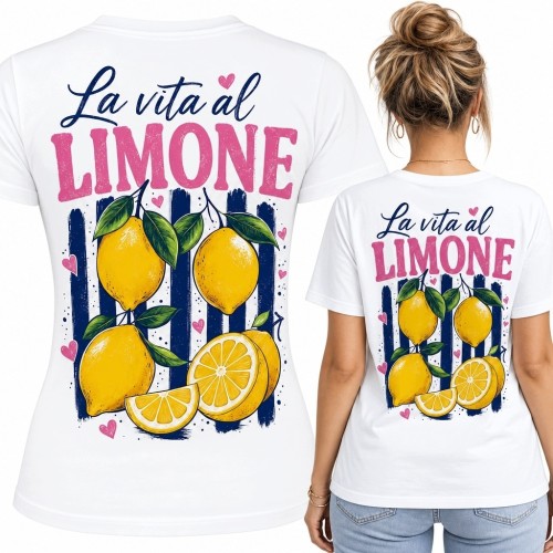 Koszulka damska z cytrynami „La vita al limone” - nadruk na plecach