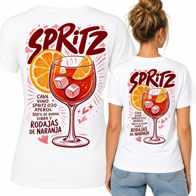 Koszulka damska z koktajlem i napisem „Spritz” - retro nadruk na plecach