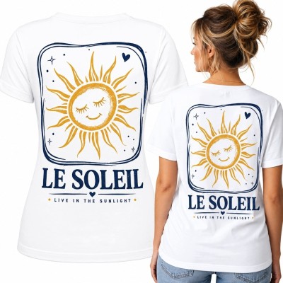 Koszulka damska ze słońcem „Le Soleil” - retro nadruk na plecach