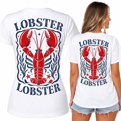 Koszulka damska z homarem „Lobster” - marynistyczny nadruk retro