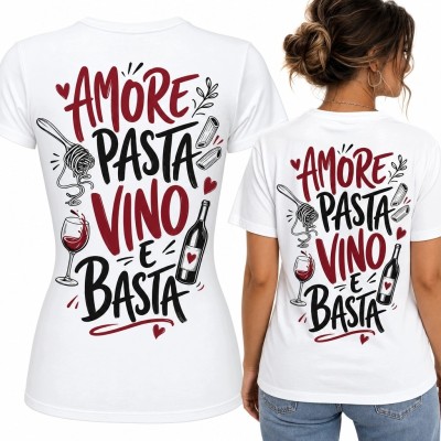 Koszulka damska z włoskim motywem „Amore pasta vino e basta”
