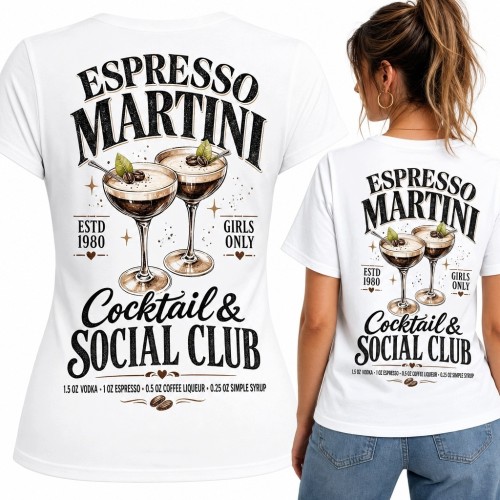 Koszulka damska „Espresso Martini” - koktajlowy nadruk retro na plecach