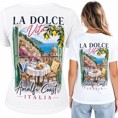 Koszulka damska z włoskim nadrukiem Amalfi „La Dolce Vita”