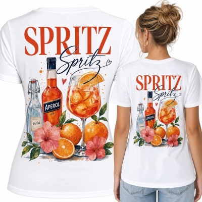 Koszulka damska z nadrukiem „Spritz” - koktajl, pomarańcze i kwiaty