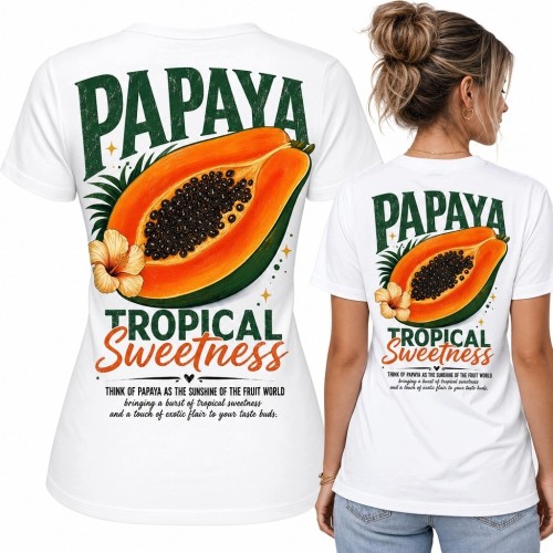 Koszulka damska z papają „Papaya” - tropikalny nadruk na plecach