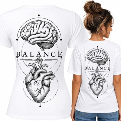 Koszulka damska z anatomicznym mózgiem i sercem „Balance” - symbol równowagi