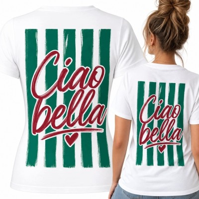 Koszulka damska z nadrukiem na plecach „Ciao bella” - włoski styl retro