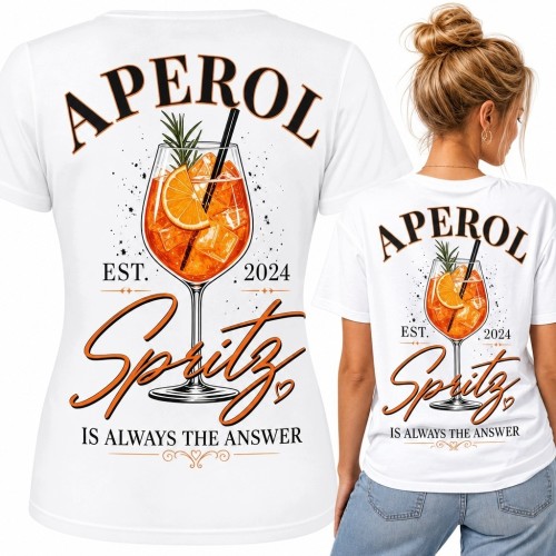 Koszulka damska z koktajlem „Aperol Spritz Is Always the Answer” - nadruk na plecach