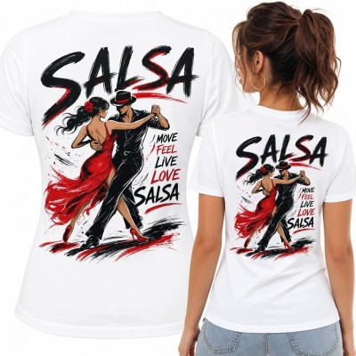Koszulka damska z tańczącą parą „Salsa” - duży nadruk na plecach