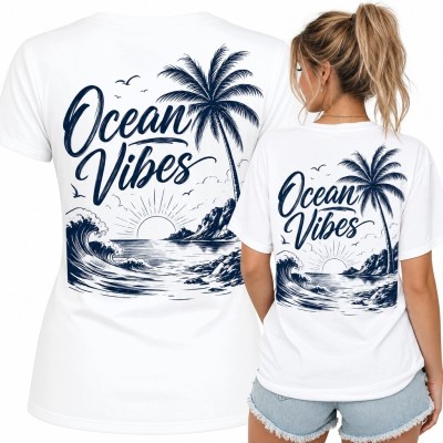 Koszulka damska z morskim nadrukiem na plecach „Ocean Vibes”