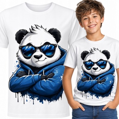 Koszulka chłopięca z pandą w okularach - streetwearowy motyw