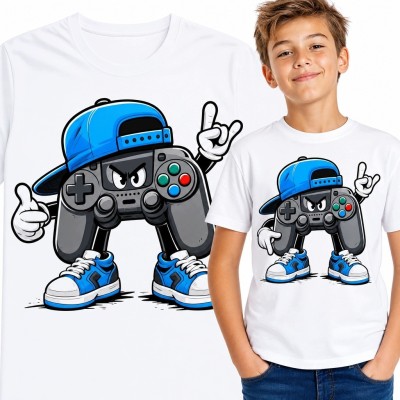 Koszulka chłopięca z kontrolerem-graczem - gamingowy motyw w stylu streetwear
