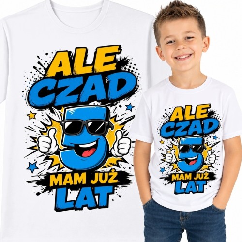 Koszulka chłopięca na 5 urodziny z komiksową cyfrą 5 - „Ale czad, mam już 5 lat!”